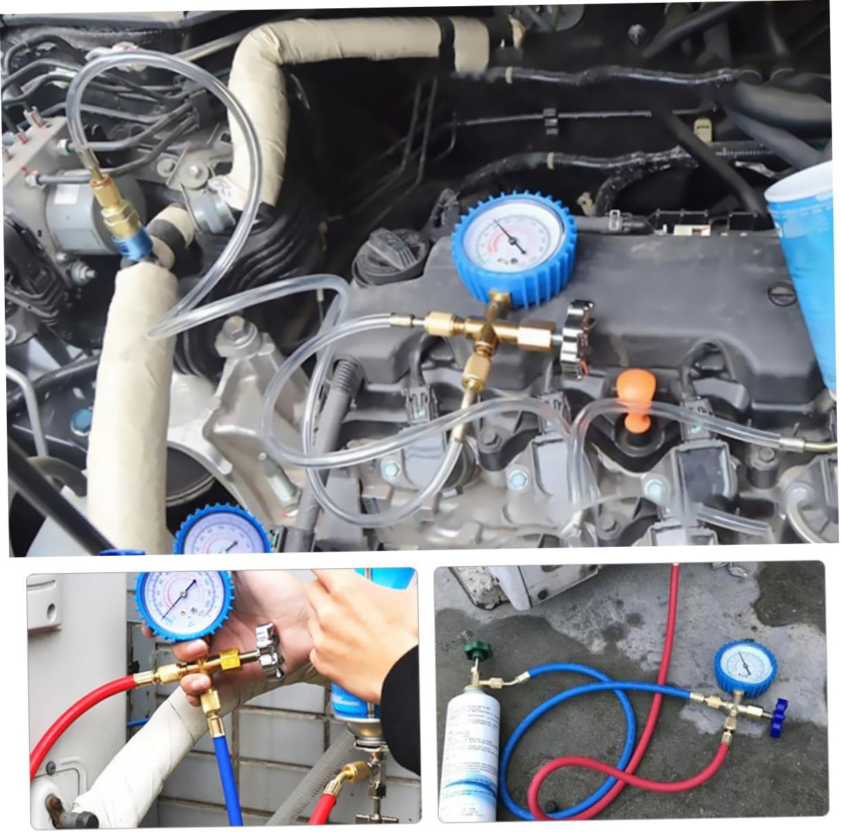 Manifold Gauge Refrigeration Service Automotive Pressure Measurement Tool High-Pressure Hoses Easy Use for Charging and Testing Systems