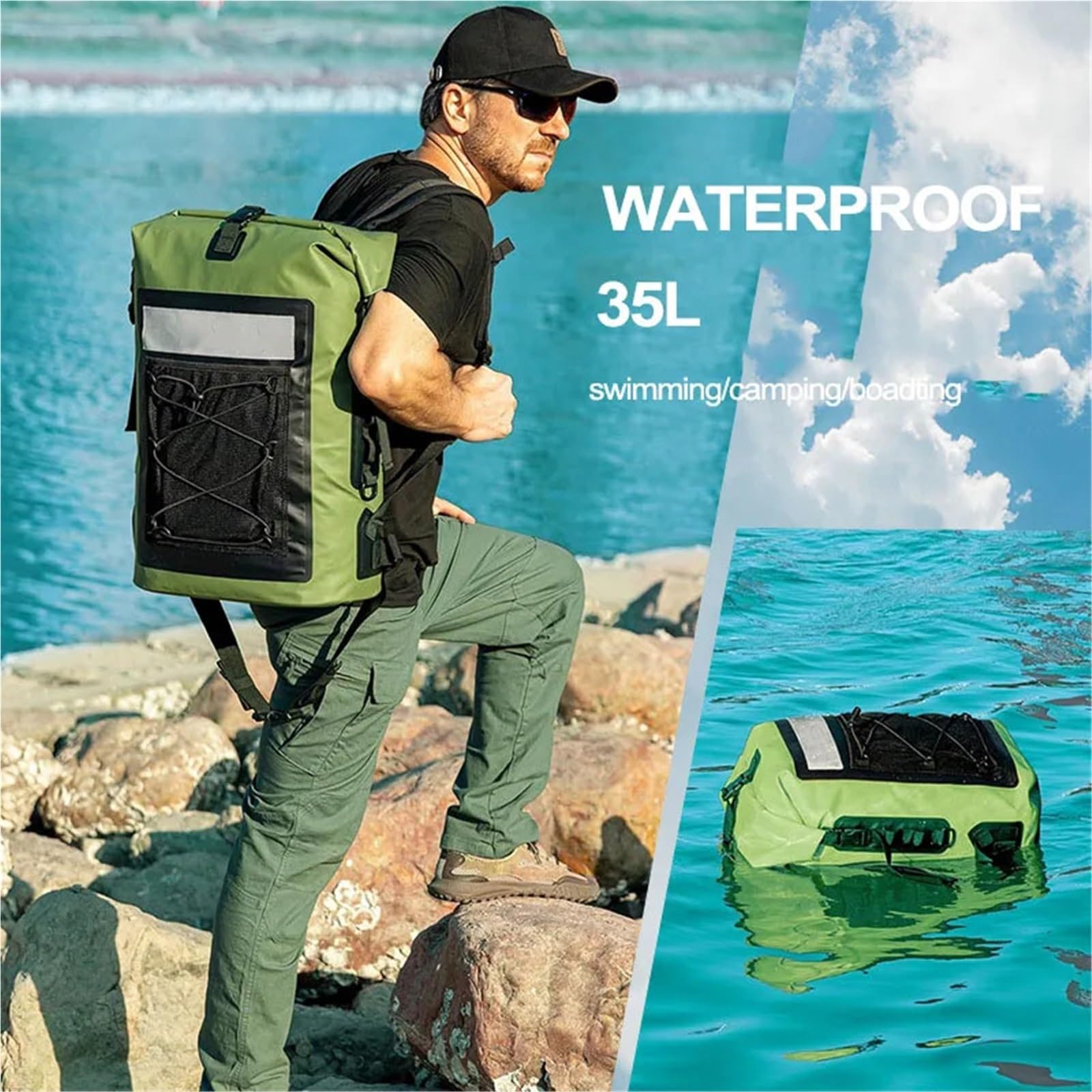 Borsa Impermeabile Zaino impermeabile for kayak, nuoto, trekking(Black)
