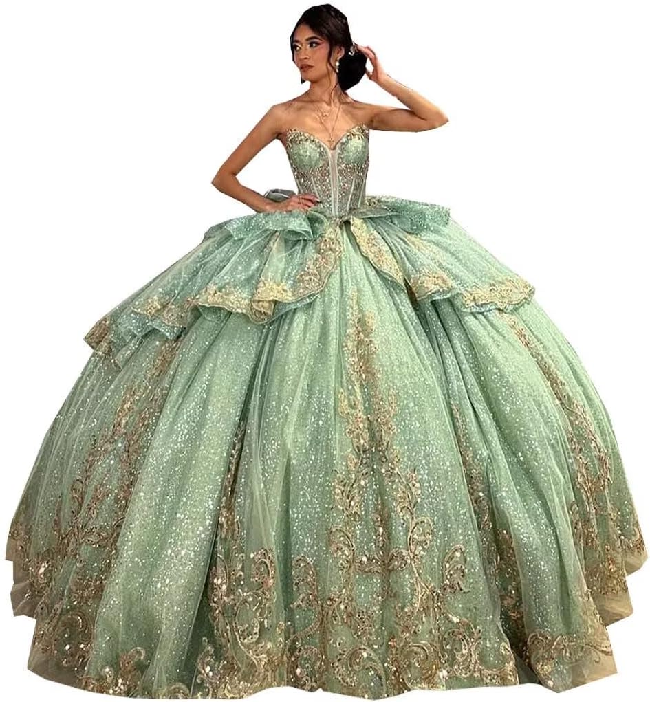 Pearl Floral Flowers Pattern Ball Gown Quinceanera Prom Dresses Vestido De 15 Anos 2025