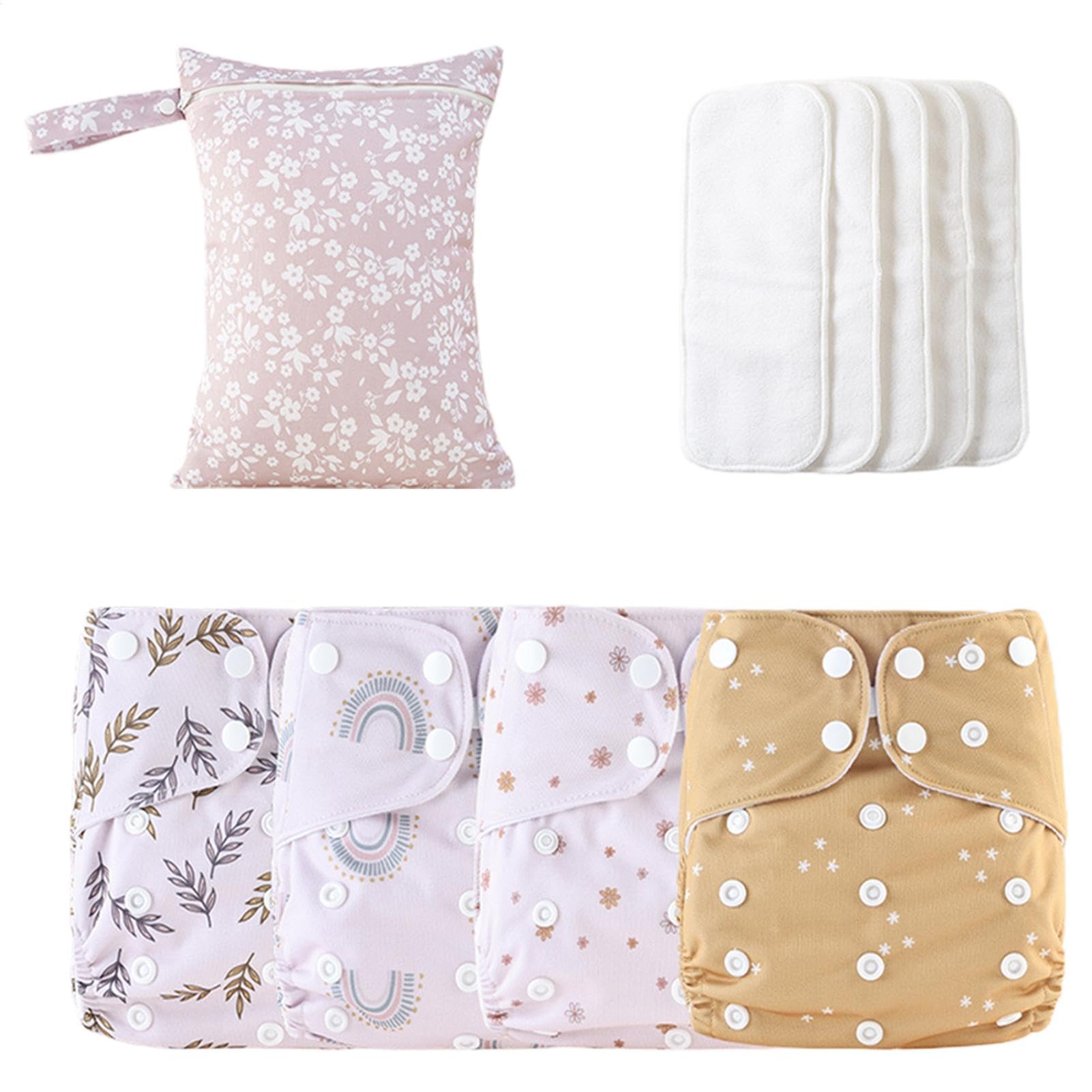 Pannolini riutilizzabili per, pannolini riutilizzabili | Pannolini per bambini riutilizzabili regolabili, 4 fodere assorbenti e traspiranti, copertura impermeabile con 4 inserti e 1