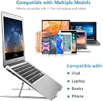 Leeboom Laptop Stand for Desk, Adjustable Foldable Aluminum Riser, Silver | Supports most 10-15.6 inch laptops and tablets with adjustable height and angle for improved comfort