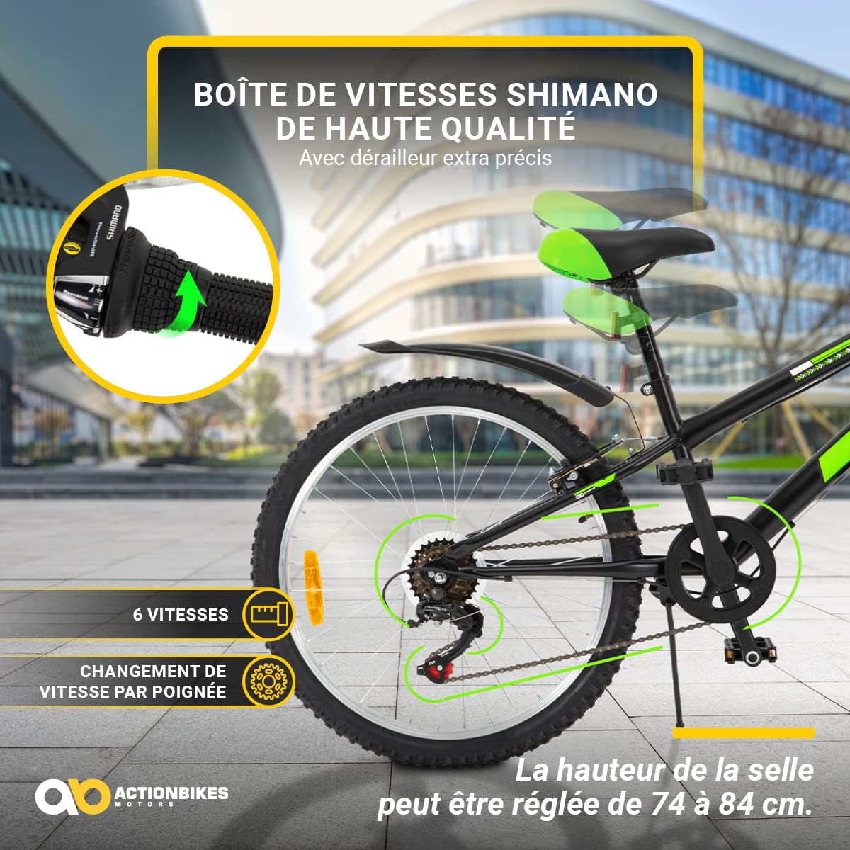 Actionbikes Motors Vélo Enfant Arrow - 20 24 Pouces - Vélo pour Filles et garçons - VTT - De 6 à 12 Ans - 6 Vitesses - Frein V-Brake - Garde-Boue Avant et arrière - Vélos pour Enfants