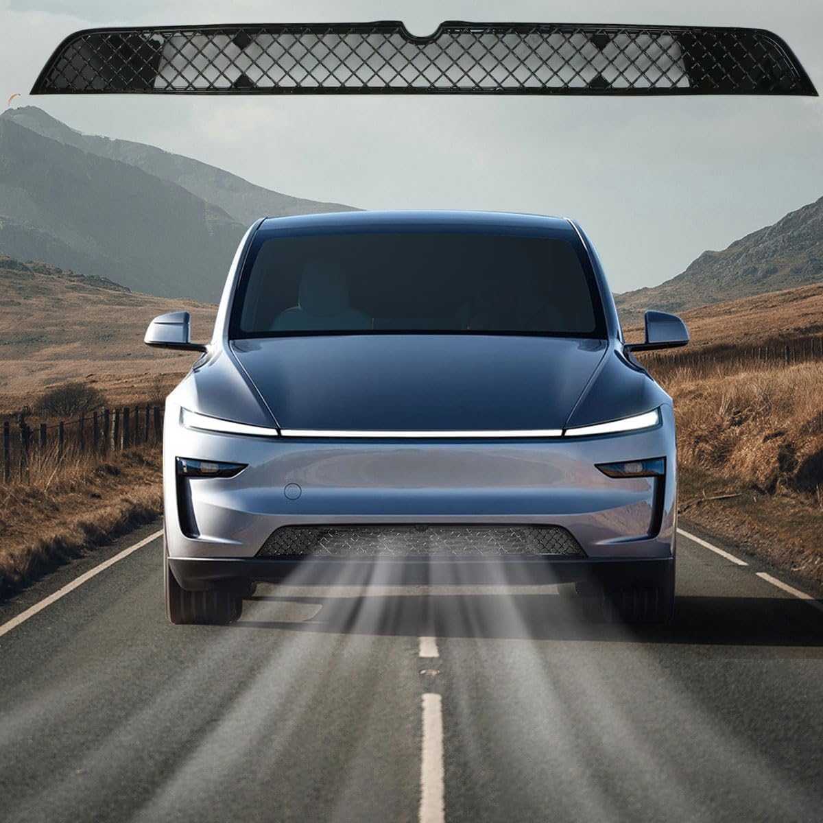 fit 2025 2026 tesla model y juniper accessories front grill mesh grille grid inserts air inlet vent grille cover replacement with removable mesh (abs bright black, upgrade detachable version) 2025 new my juniper(glossy black)