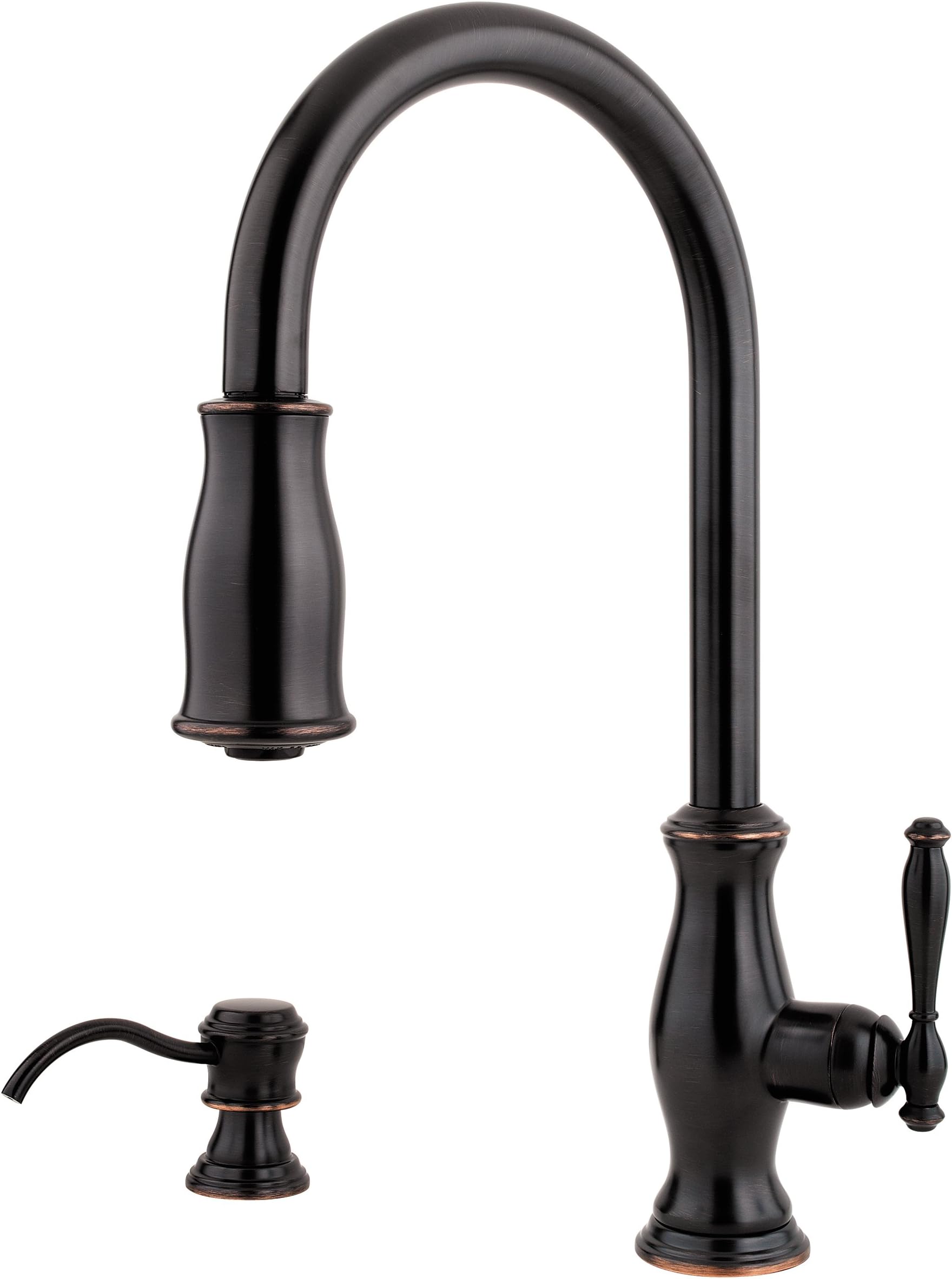 Pfister LF5297TMY Hanover 1-Handle Pull-Down Kitchen Faucet with Soap Dispenser in Tuscan Bronze, Water-Efficient Model