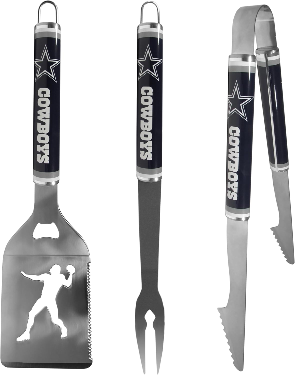 Siskiyou Sports NFL Dallas Cowboys 3 pc Steel BBQ Tool Set, One Size, Team Colors