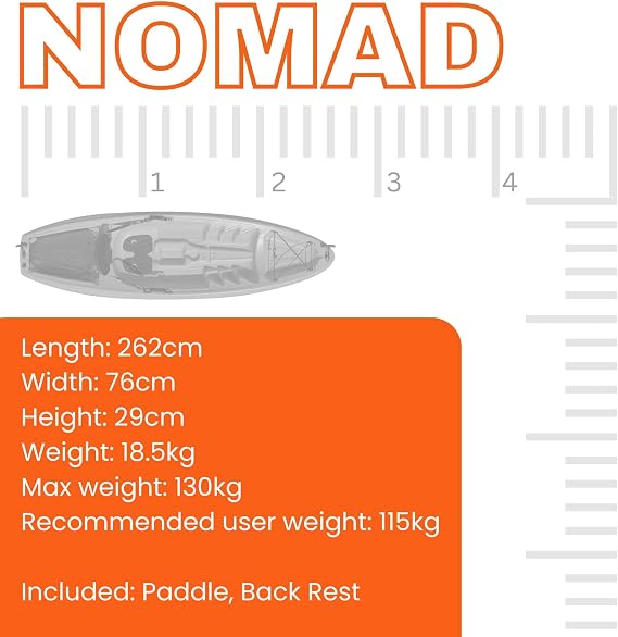 Cambridge Kayaks Nomad I Single Sit On Top Kayak Package with Seat & Paddle – Lightweight Stable 1 Person Recreational Kayak for Lakes, Rivers & Calm Coastal Waters