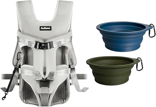 PetBonus Pet Front Dog Carrier Backpacks and 2-Pack Silicone Collapsible Dog Bowls