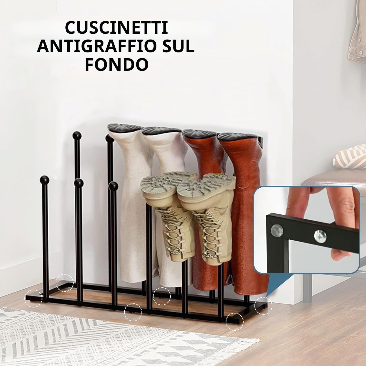 Scarpiera in metallo nero – Porta stivali per 4 paia di scarpe