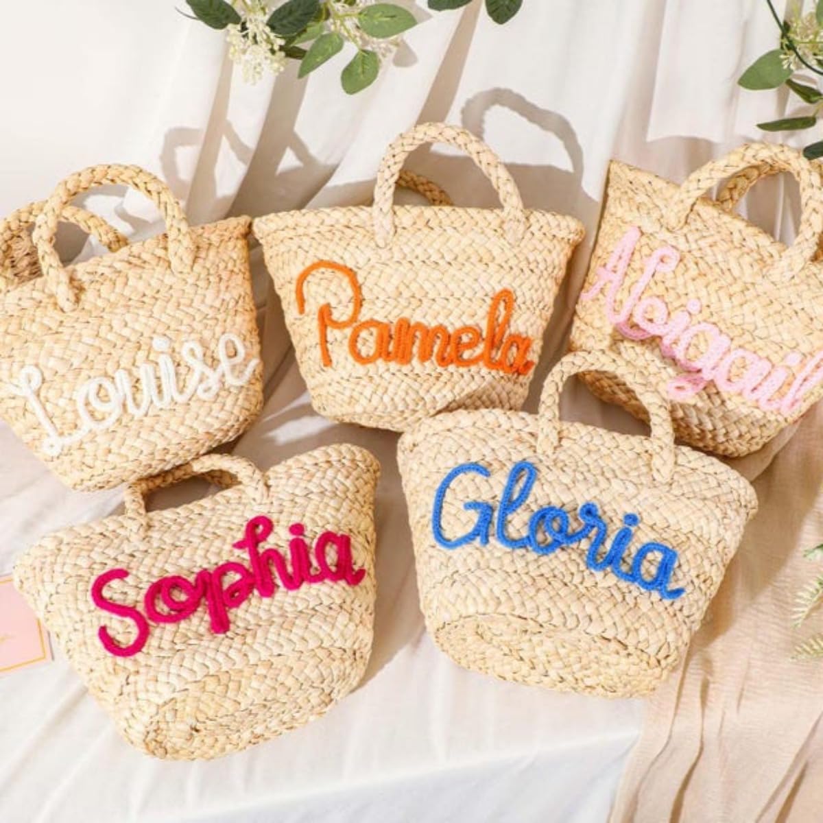 Personalized Straw Bridesmaid Handbag,Personalized Straw Tote Bag for Women,Customize Bridesmaid Tote Bag (Multicolor)