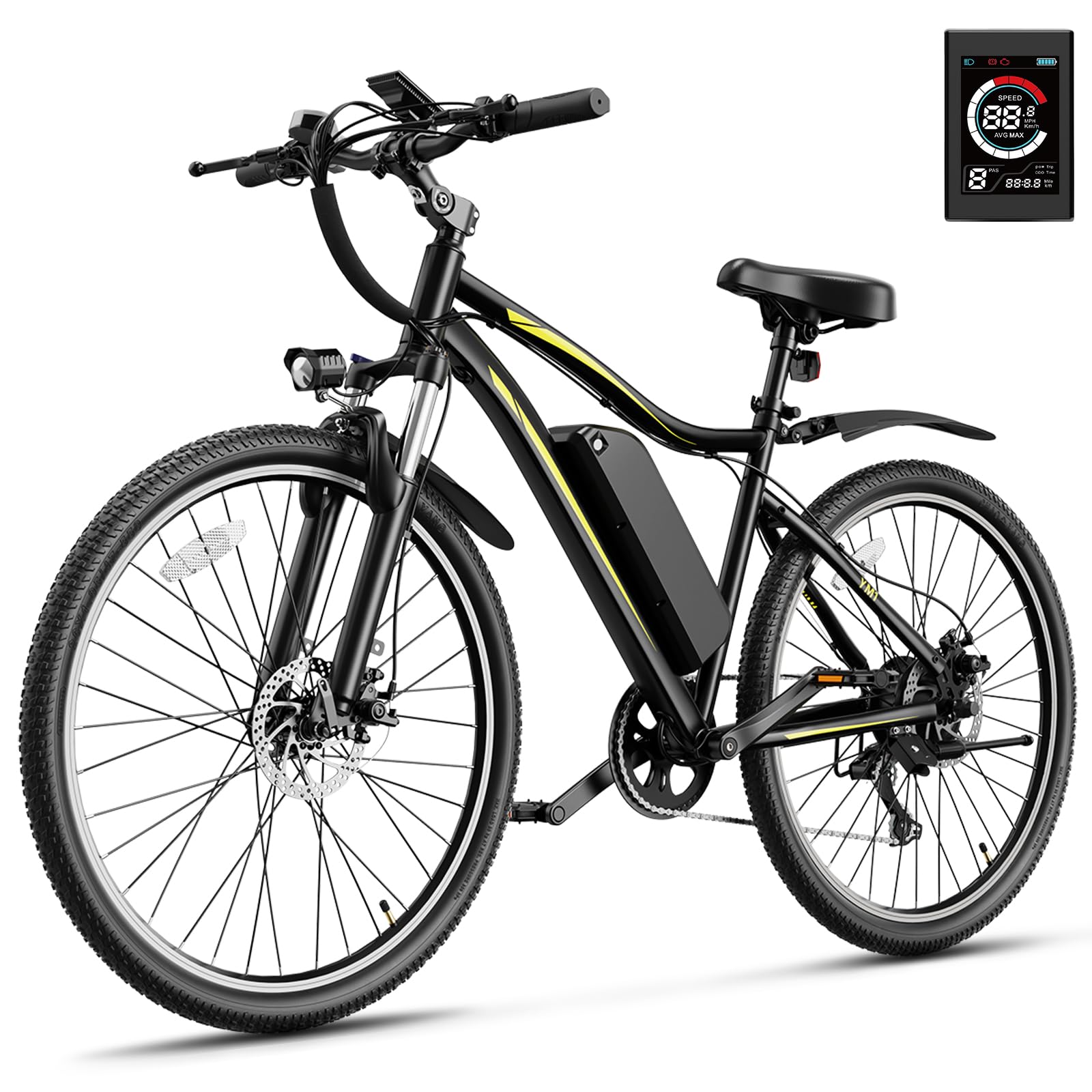 HeybikeElectric Bike for Adults with 1200W Peak Brushless Motor, 28mph Max Speed Electric Mountain Bike,480WH Removable Battery Ebike,27.5'' Tires, 7-Speed and Front Suspension