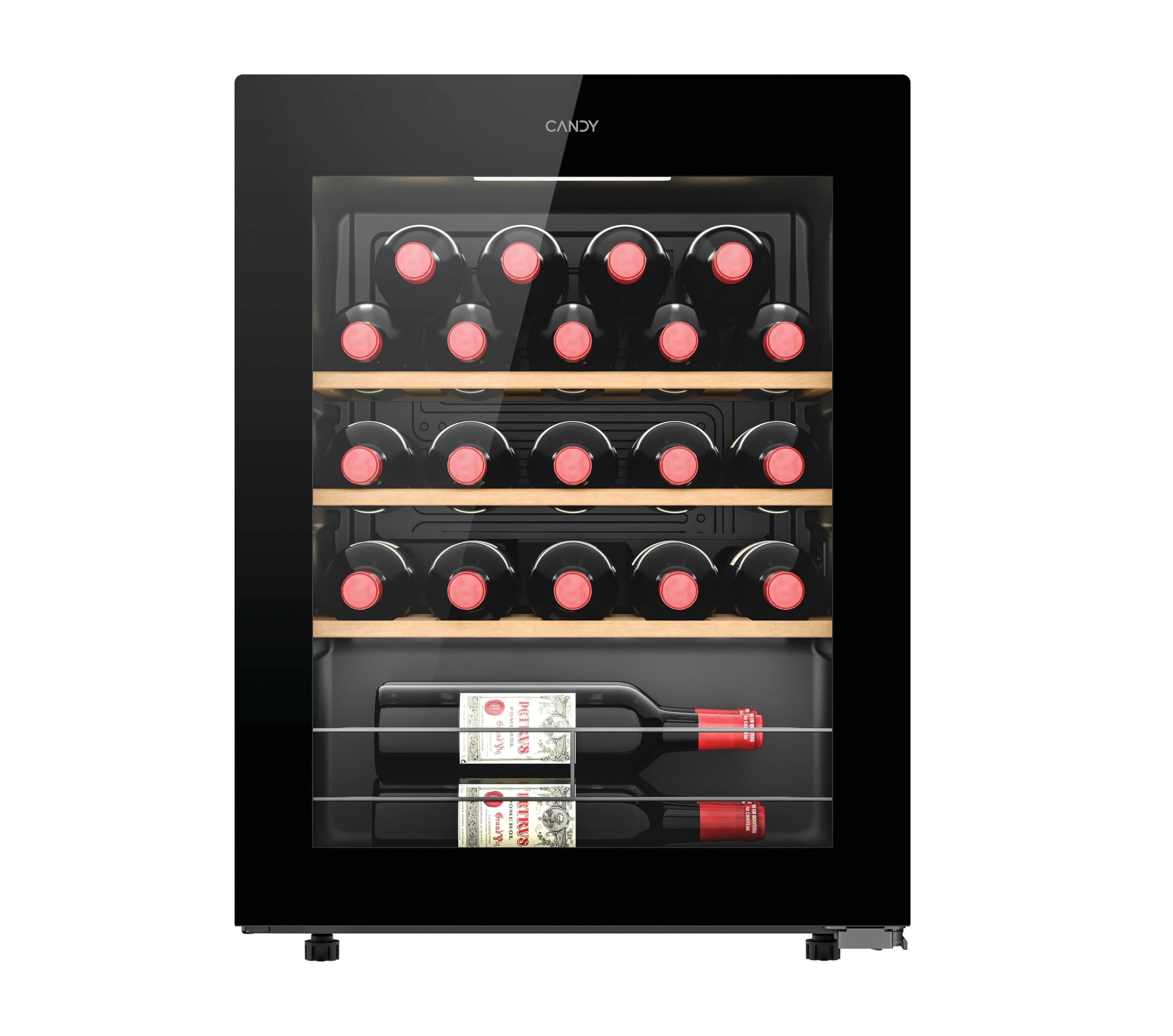 Candy DiVino Cantinetta Vino 33 Bottiglie, Libera Installazione, Vetro Anti-​UV, Ripiani Cromati, Luce LED, Porta Reversibile, 37 dB, 85 x 47,​5 x 45,​6 cm (A x L x P), Nero, CWC033M