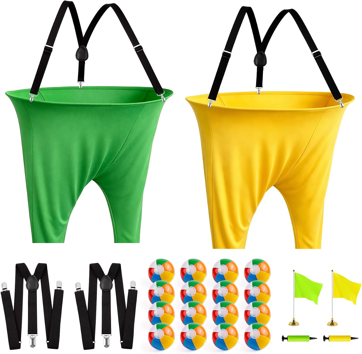 Granny Pants Yard Game Set for Adults, Funny Giant Yard Games with Oversized Pants, 20 Bouncy Balls, Suspenders, Pumps & Flags, Outdoor Party Games for Backyard, Lawn, Camping & Team Building