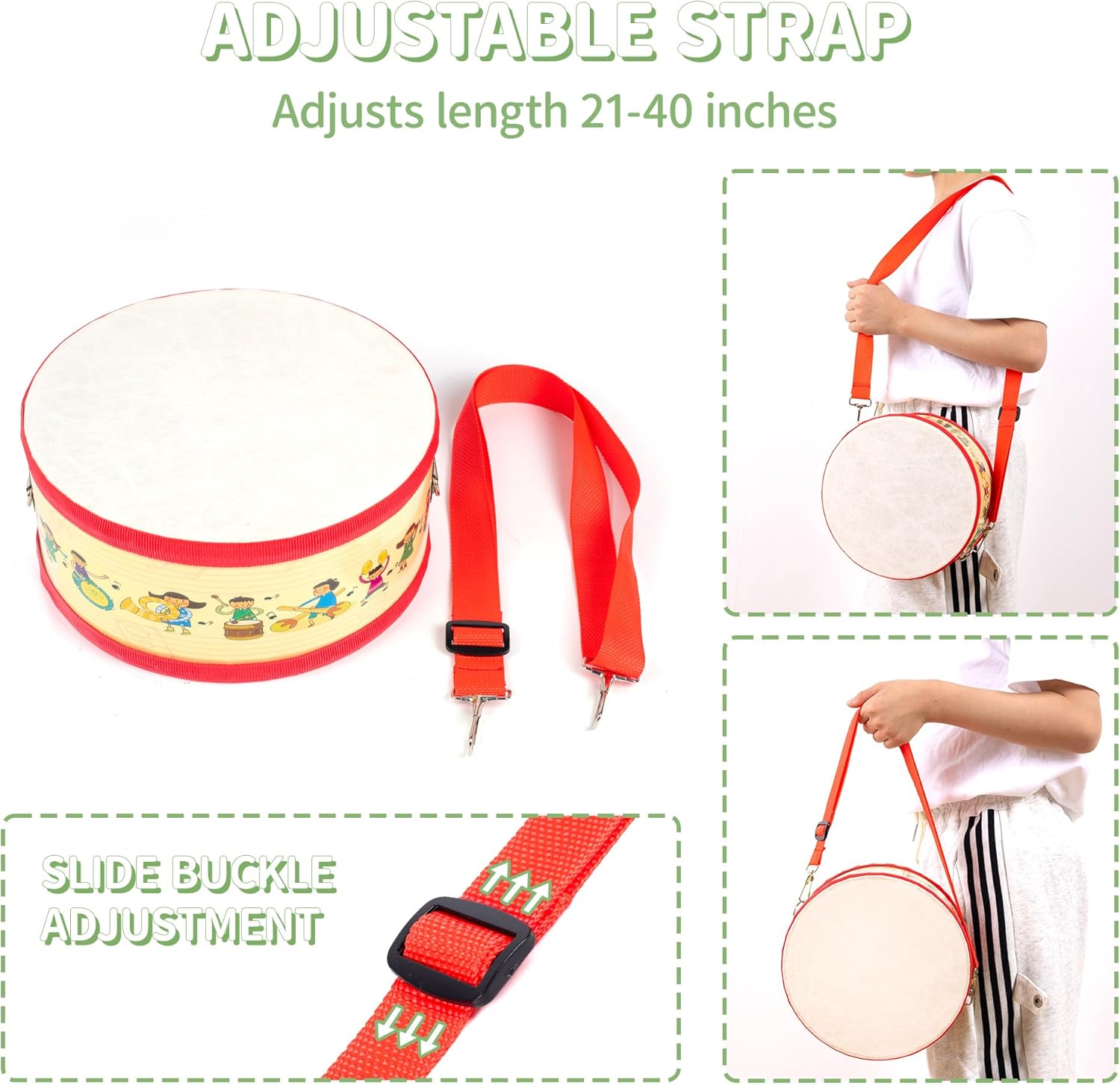 5"-6" Bongo Drum and Kids Drum with Strap: Toddler Musical Instrument for Ages 3-5, Wearable Drum Kit with Drumsticks, Educational Percussion Toy for Rhythm Music Development (Black and Red)