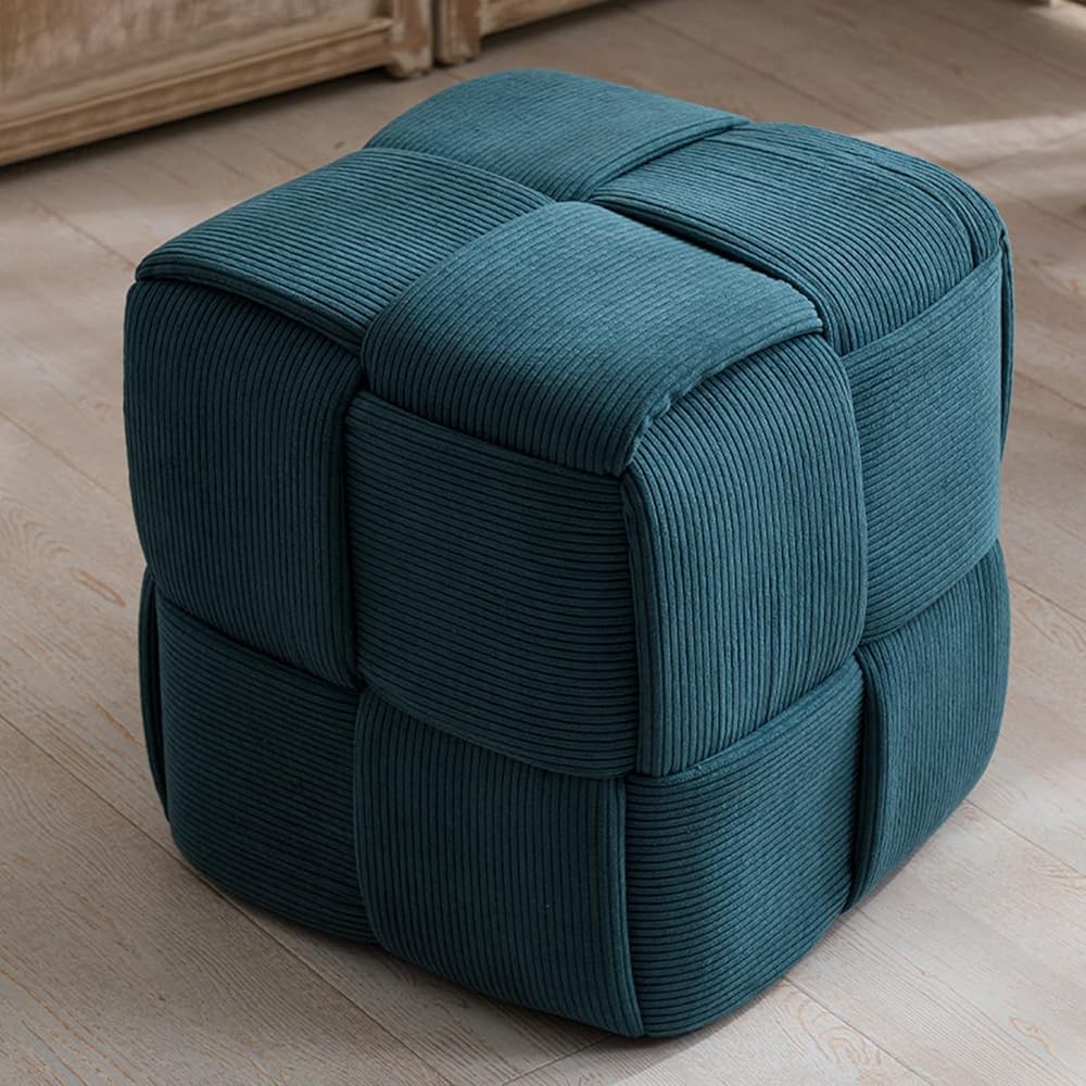 Taburete tapizado hecho a mano de alta gama puf cuadrado elegante con tejido exclusivo