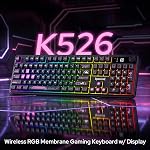 Redragon K526 PRO RGB Clavier de jeu sans fil Membrane, 104 Clefs Clavier mécanique avec affichage d'information LED, commande de l'appareil à retour/média, commutateur linéaire lisse & Logiciel pris en charge
