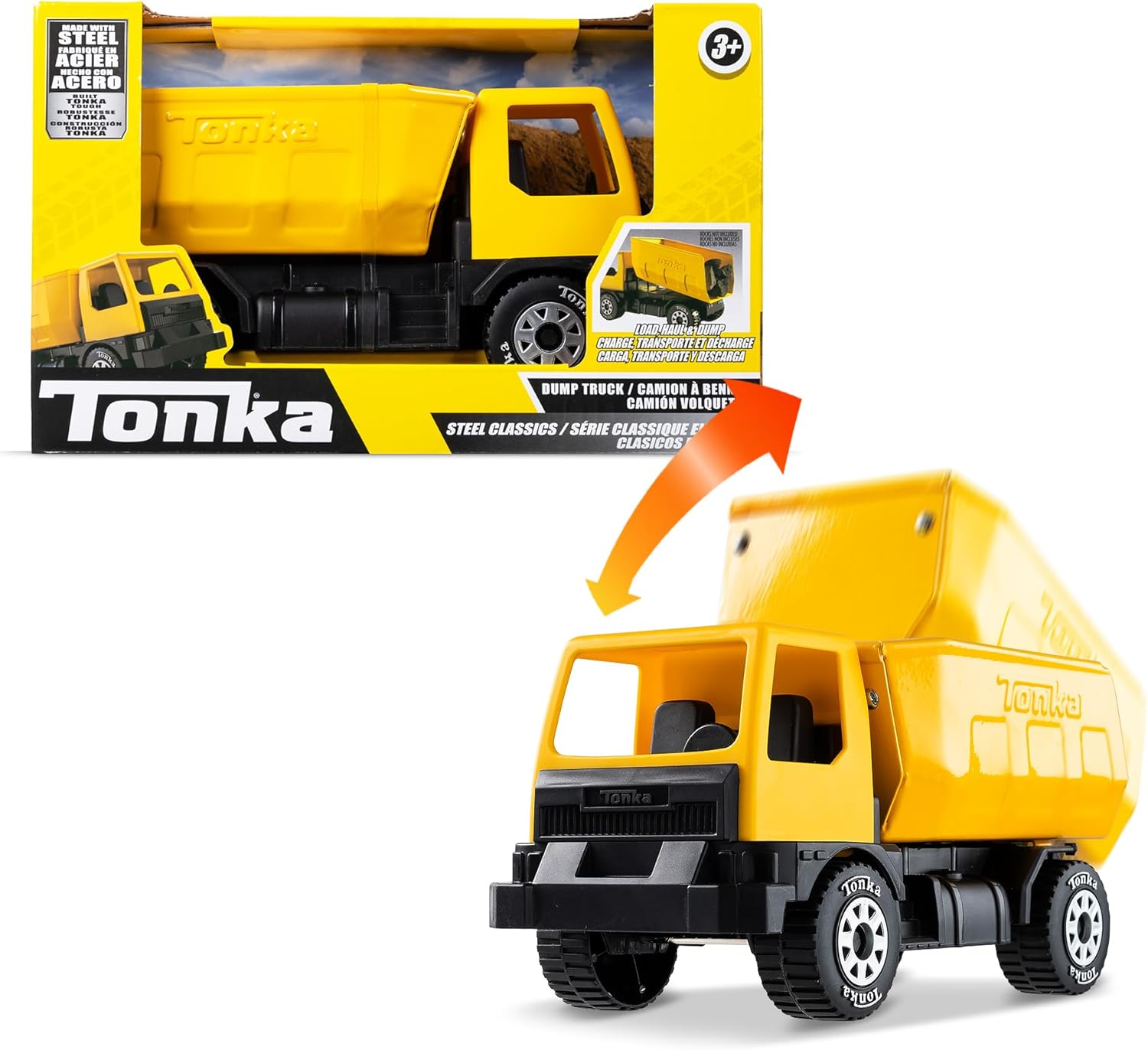 Tonka Basic Fun Mini Steel Classics Dumper - Sturdy Metal Construction Working Tilt Tray Realistic Functions Vibrant Yellow Design - Perfect for Children from 3 Years
