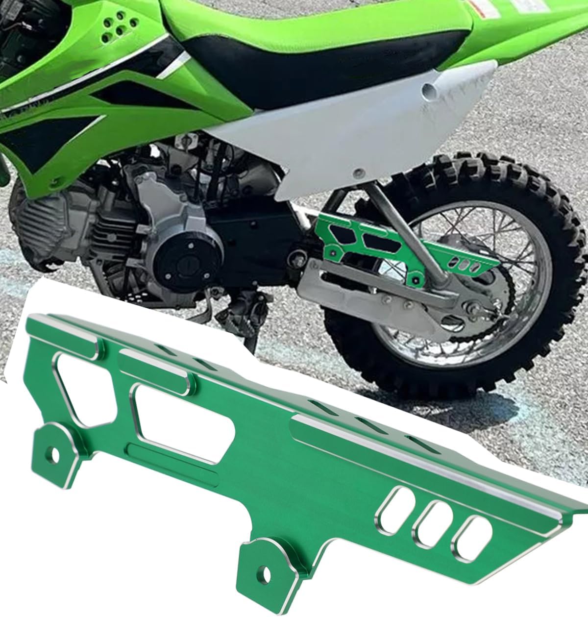 KLX110 Chain Guard CNC Chain Protector Cover for KLX110 2002-2023, KLX110L 2010-2023 Dirt Bike, Green