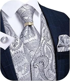 Men's Suit Vest Formal Men Paisley Vest Jacquard Tie Waistcoat Hanky Set With Tie Ring Wedding Party 5PCS