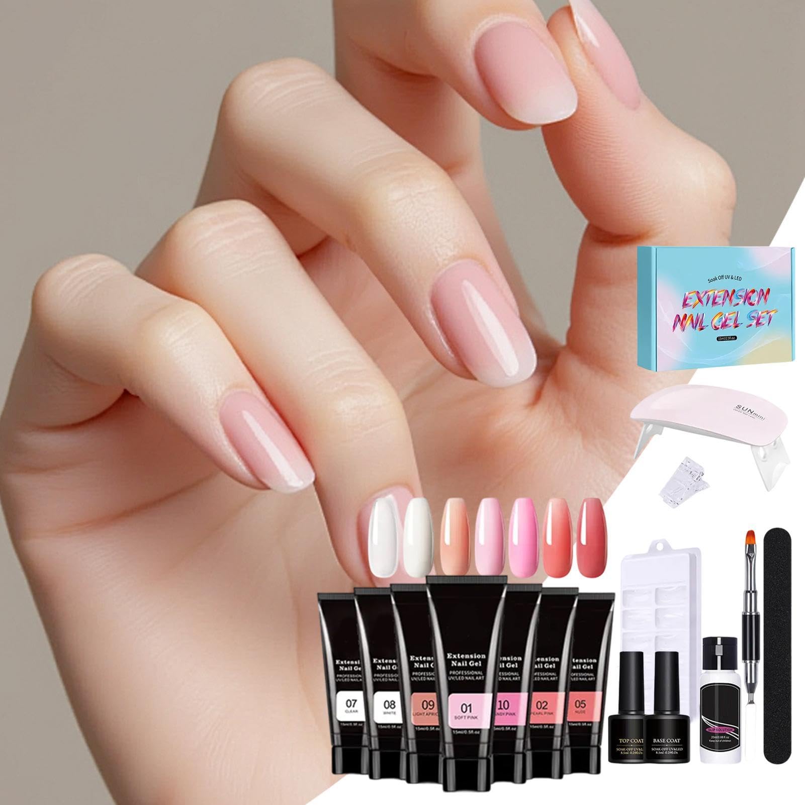 Kit per gel di prolunga Poly, kit gel di poli per principianti Kit per | Nude 7 Colours Soluzione ispessimento del costruttore di arte del piede per donne e princip
