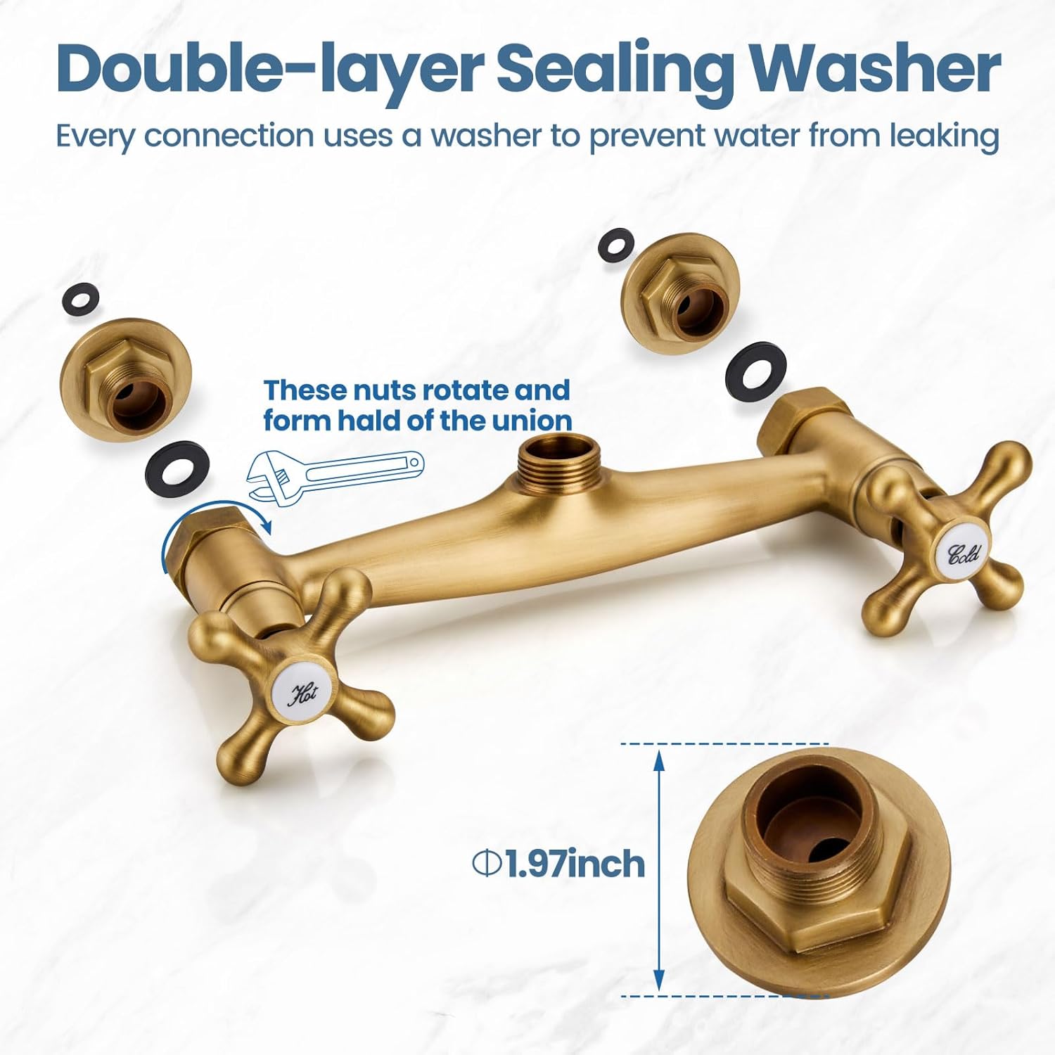 Airuida Antique Brass Wall Mount Kitchen Sink Faucet, Wall Mounted 8 Inches Center Faucet Wall Mounted Kitchen Faucet Wall Mount Laundry Sink Faucet Double Cross Handles 9 Inch Spout Reach 6 Inch Cent