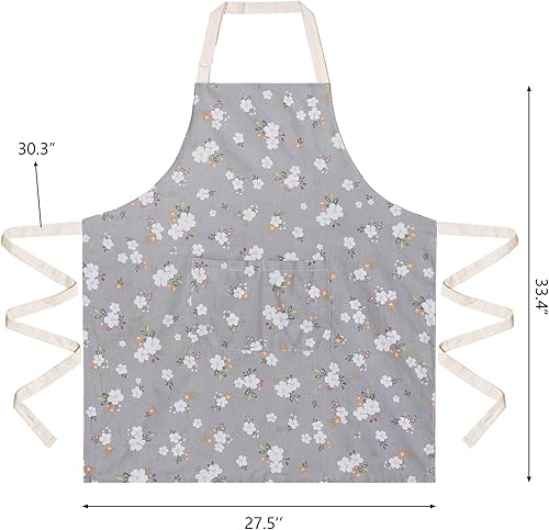 Miniatura 6 de Delantales de cocina para mujer con 2 bolsillos, delantal ajustable vintage de doble cara para jardinería, cocina, arte, pintura