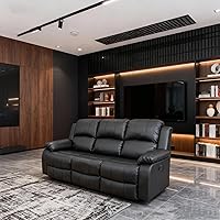 Vista 10 de Juegos de muebles de sala de estar, sofá reclinable de cuero, juego de sofá seccional con mesa de centro y portavasos, muebles de 3 piezas para sala