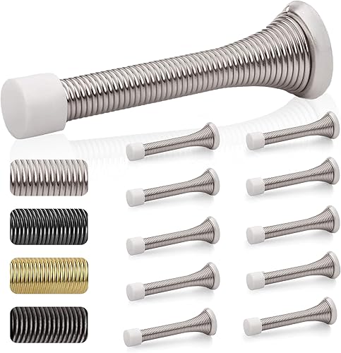 10 topes de puerta grandes de níquel cepillado de 3.35 pulgadas para la parte inferior de la puerta con puntas de parachoques de goma Topes de