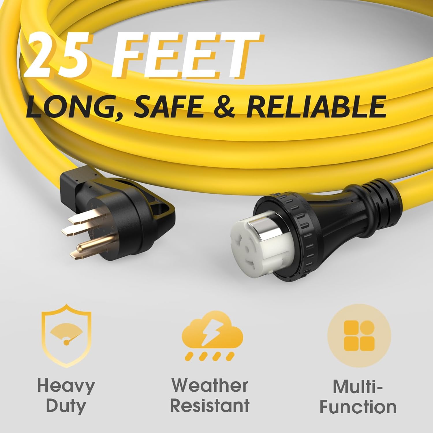 TOOLIOM 50 Amp Generator Cord, NEMA 14-50P/SS2-50R Twist Lock 50 AMP for RV, 125/250V 12500W 6/3+8/1 AWG STW Generator Extension Cord, ETL Listed (25FT)