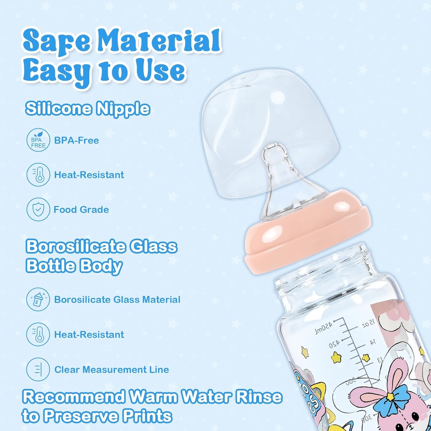 LittleForBig Adult Baby Bottle Ultra Printed Specialty Oversized Glass Feeding Baby Astros Pattern