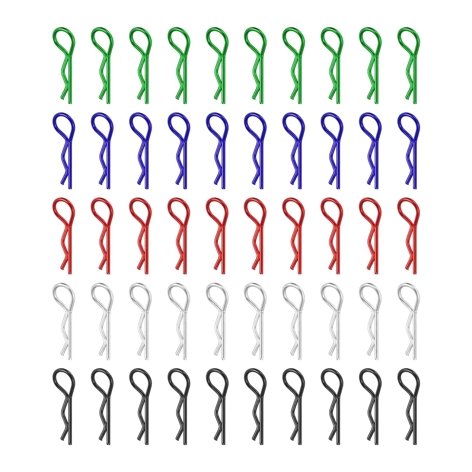 MECCANIXITY 50pcs 30-Degree Angle RC Body Clips Bent Springy R Pins 20x1.0x6mm for All 1/8 1/10 1/12 Scale Model RC Car Crawler Replacement(Multicolor)