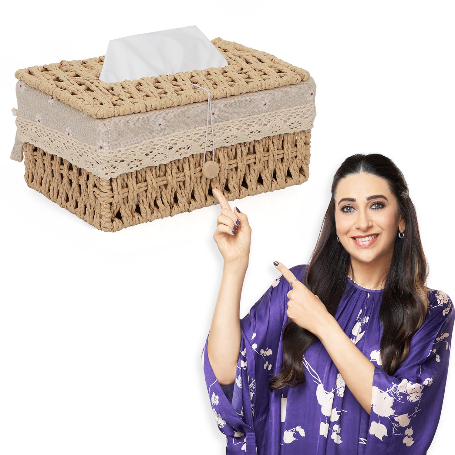 HOKIPO Handwoven Small Eco-Friendly Paper Weave Tissue Paper Holder, Beige (AR-3899-BGE)