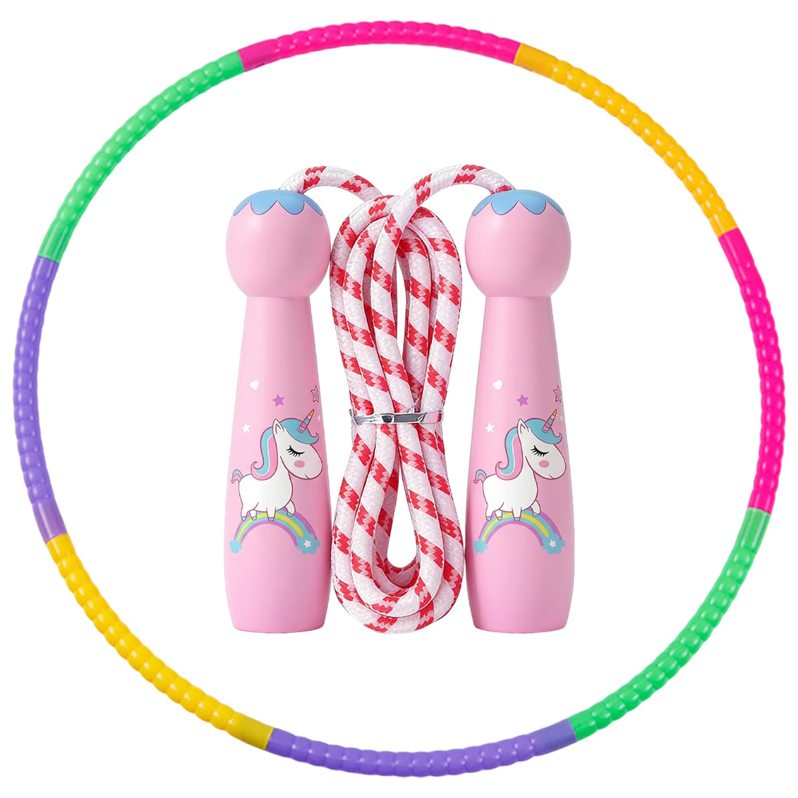 Set Hula Hoop per Bambini 59cm 93g, 8 Segmenti Hulahoop per 3-12 Anni, Corda per Saltare Unicorno per Giochi All'aperto & Regalo di Compleanno