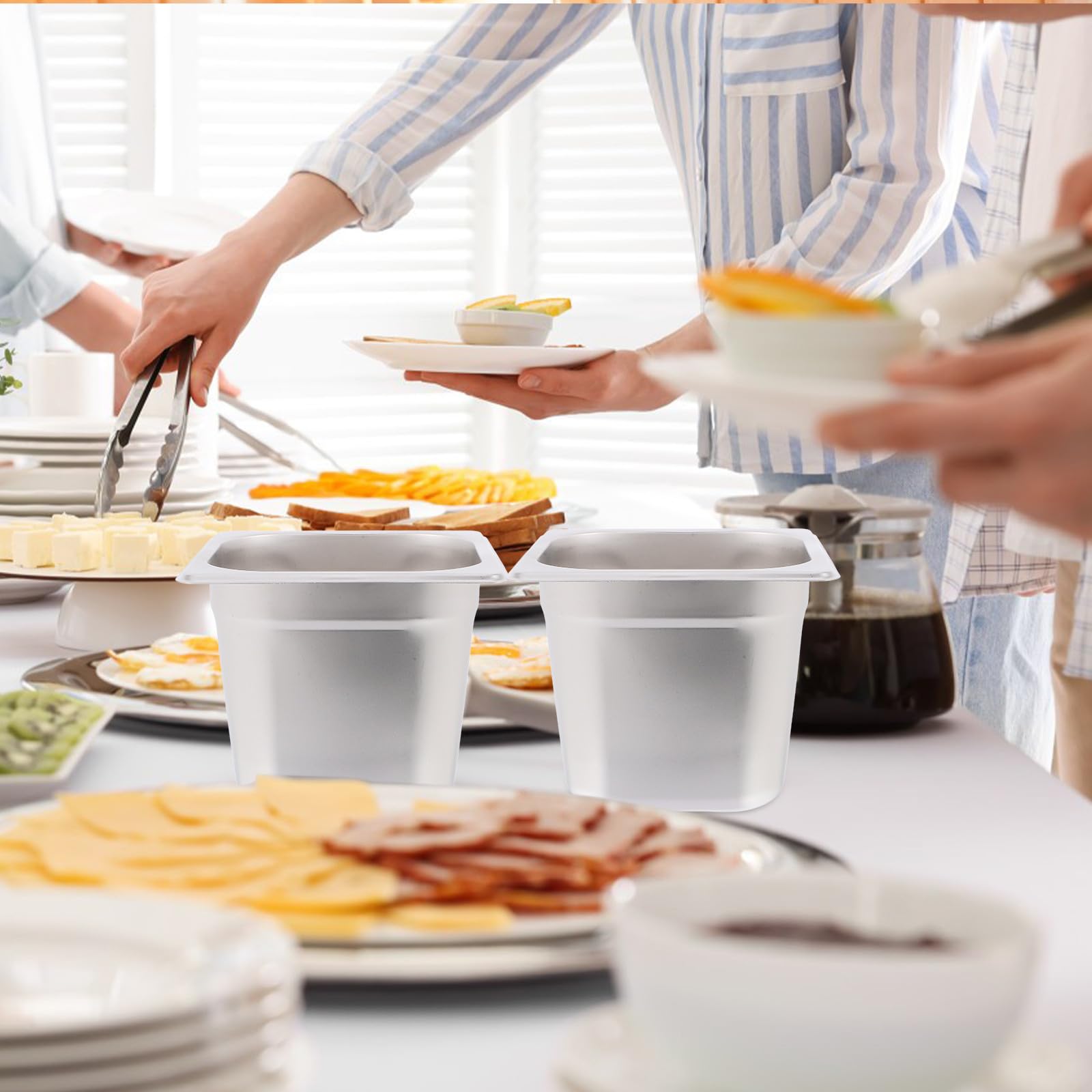 Set de 4 Bandejas de Vapor de Acero Inoxidable 1/6 Tamaño Capacidad Grande y Diseño Elegante para Hoteles y Restaurantes, Fácil de Limpiar y Profesional