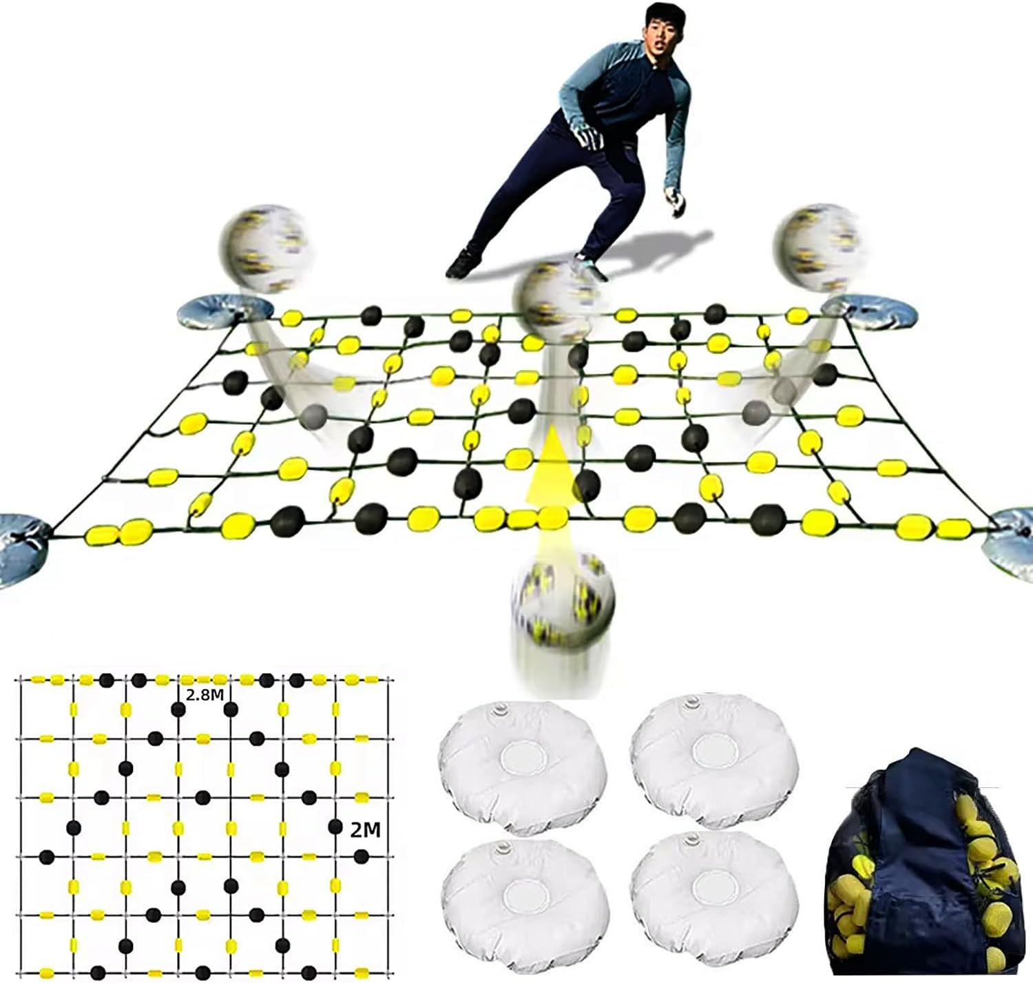 Soccer Rebounder, Goalkeeper Square Rebound Chain, Rebound Board, Reaction Training Equipment with Ball Storage Bag/4*Water Bag, Soccer Goalkeeper Equipment
