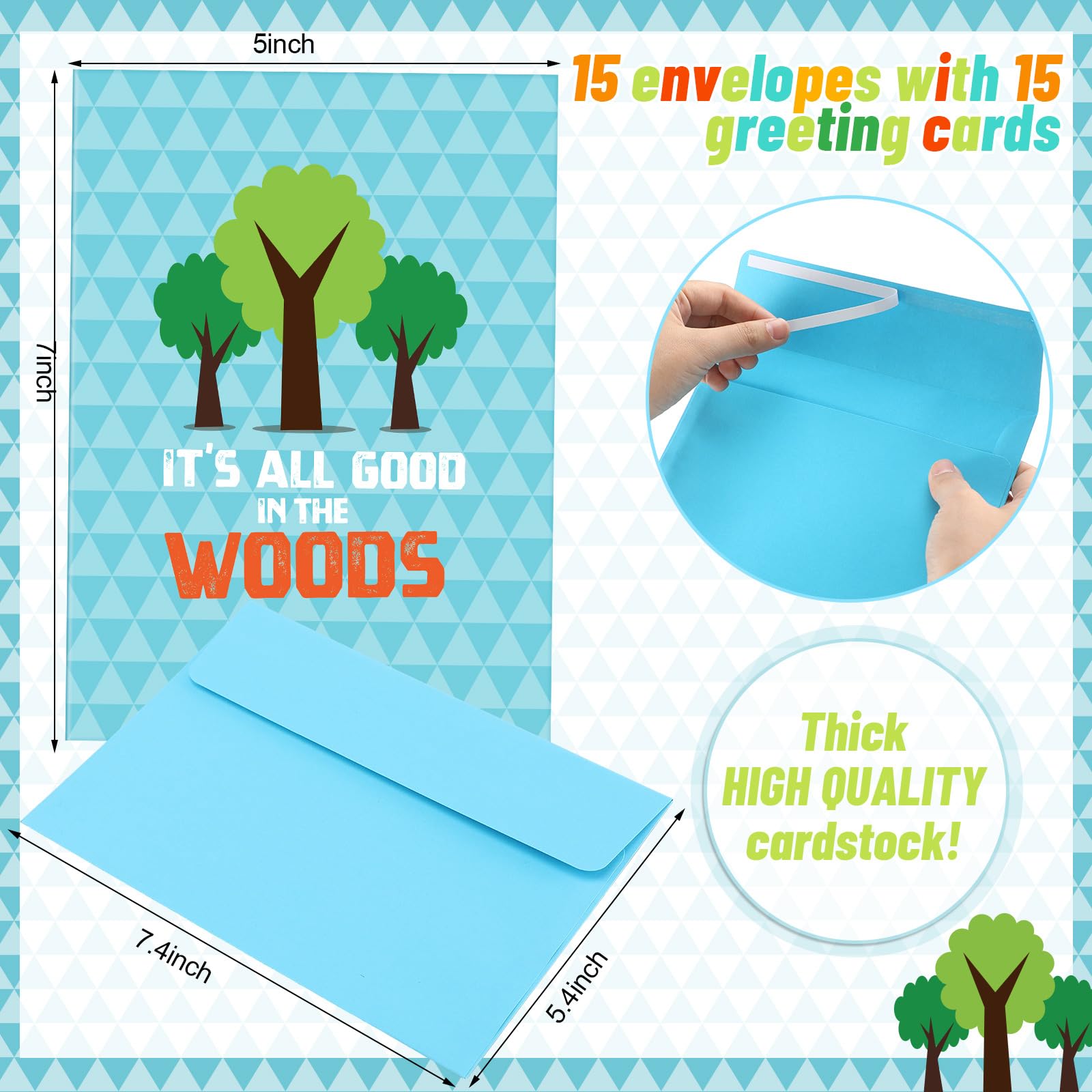 Watersay Juego de 15 tarjetas de felicitación de campamento con sobres, cartas, tarjetas planas para campistas, fiestas de verano, excursionistas, viajeros de aventura, amantes del aire libre