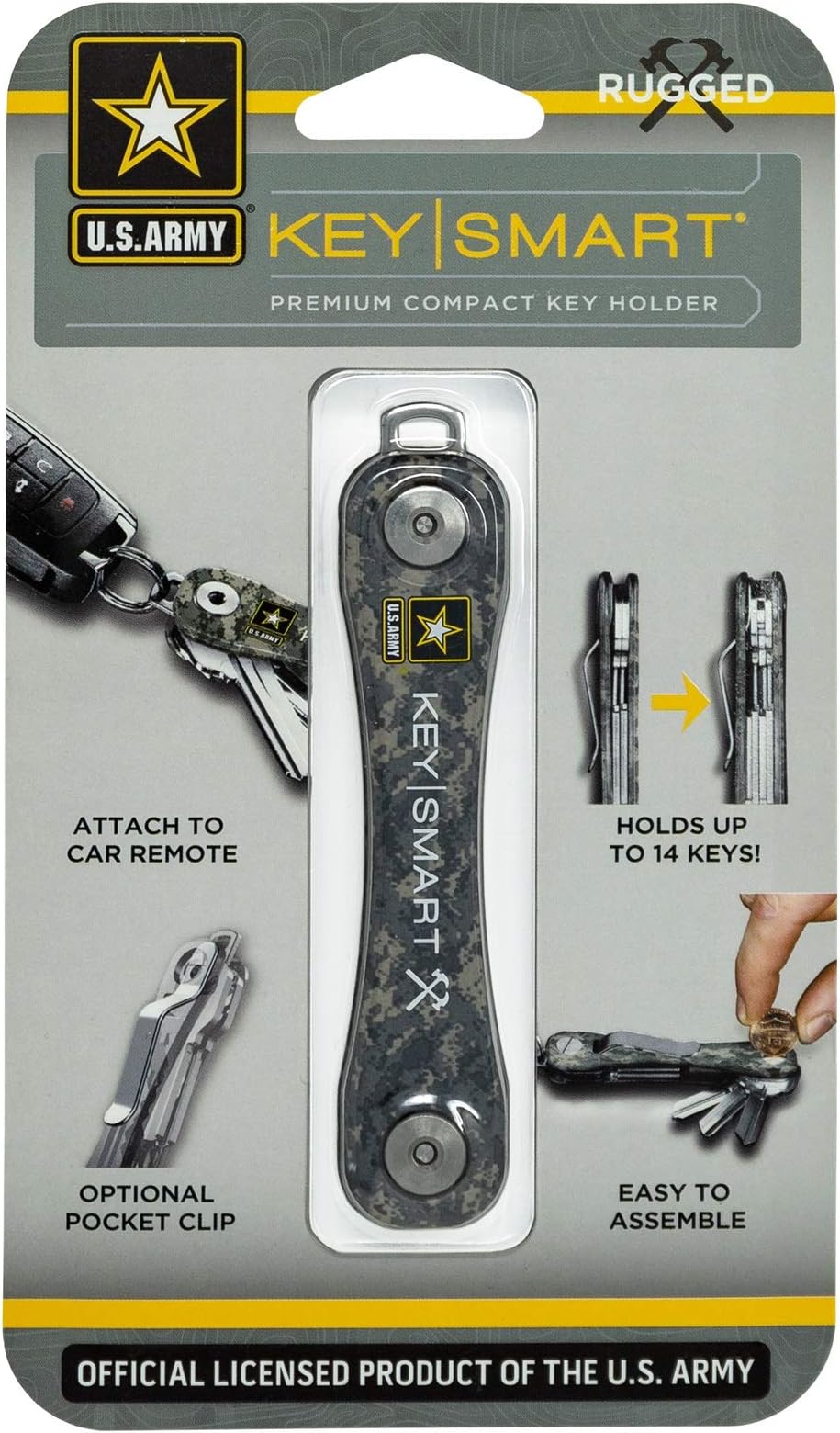 KeySmart Rugged - Multi-Tool Key Holder with Bottle Opener and Pocket Clip (up to 14 Keys, Army)
