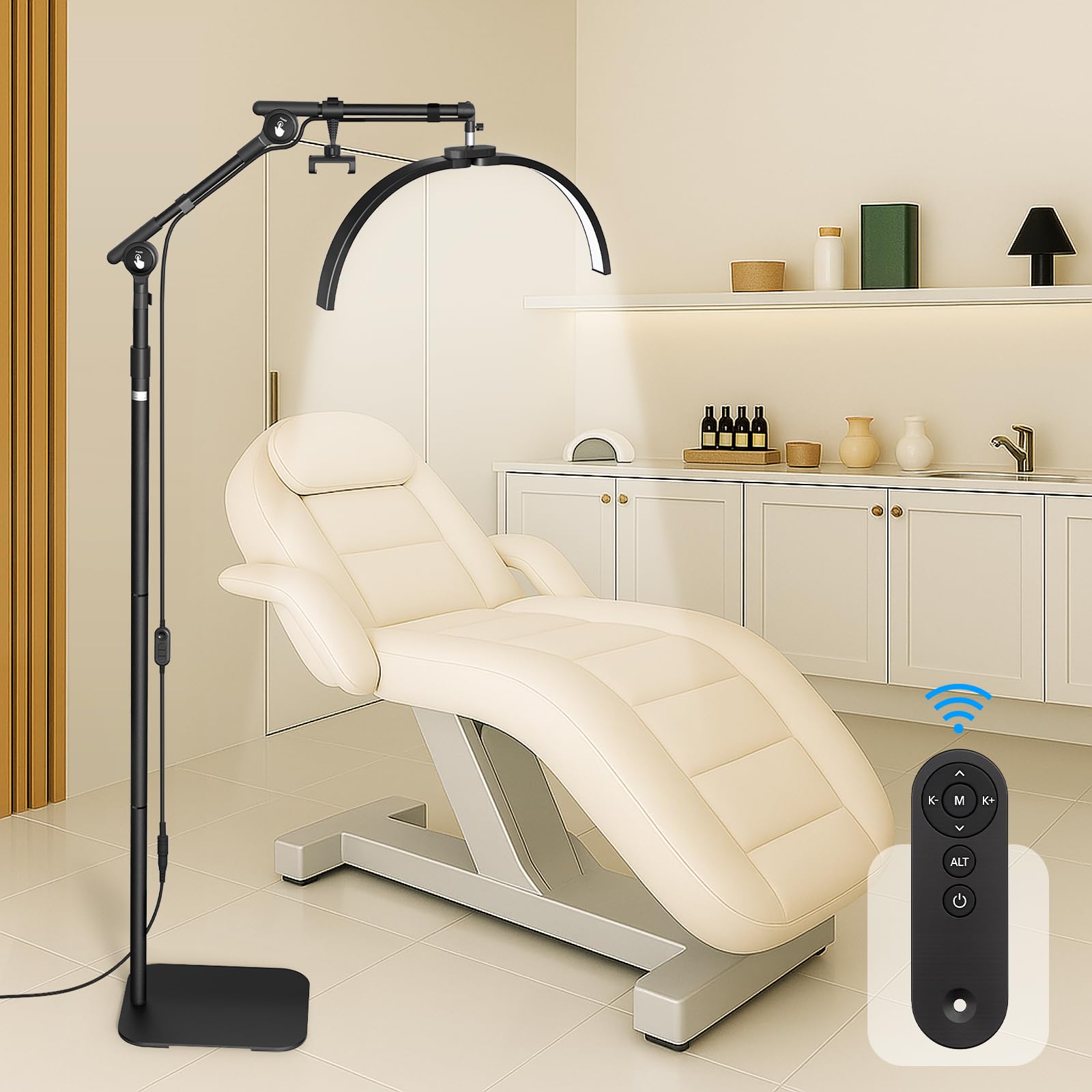 Lampara Extensiones de Pestañas: 21" Plegable Lampara LED de Pie Para Pestañas con 3 Colores Regulables & Rotación de 360° para Salón, Hogar, Negro