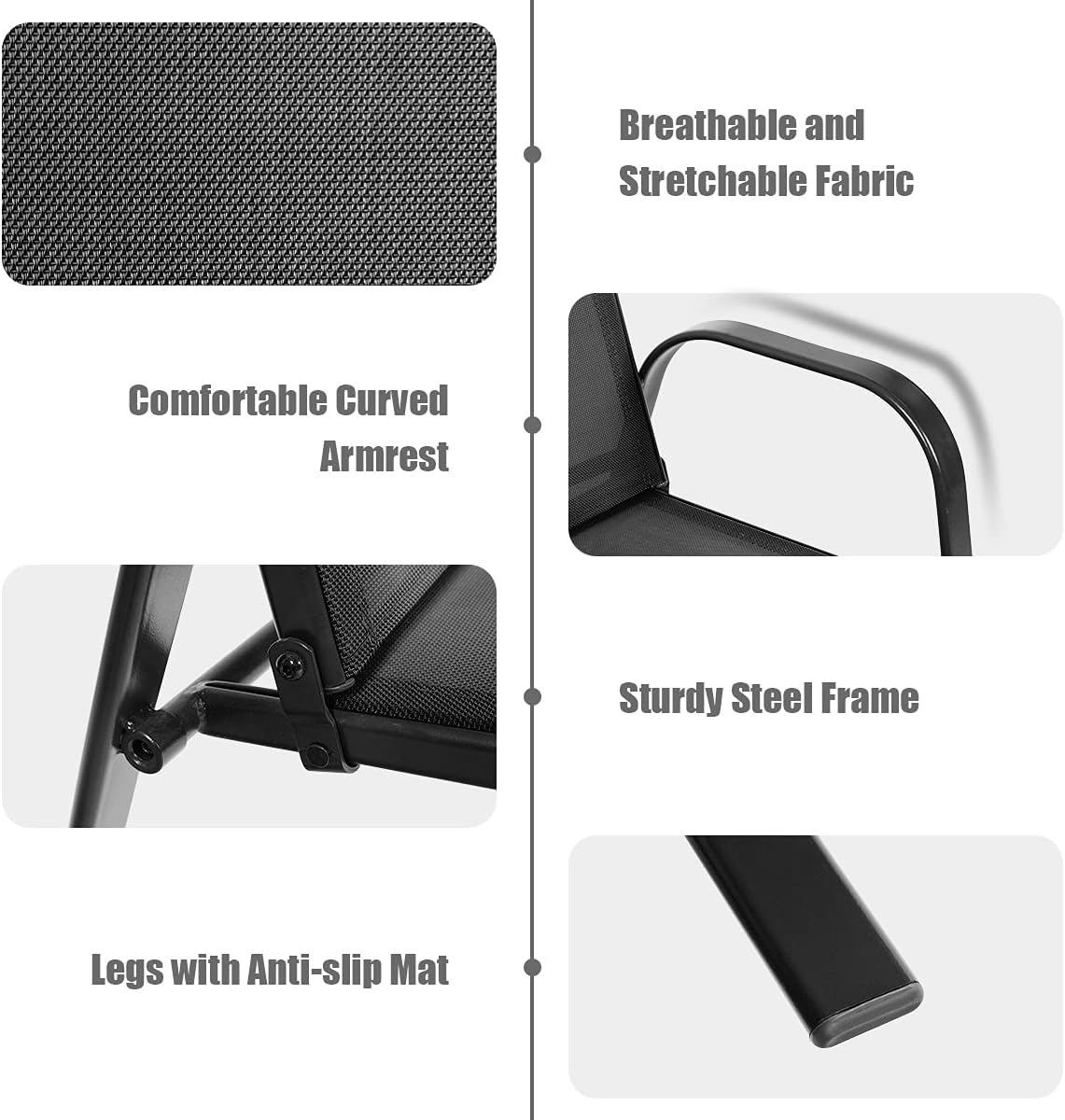 Giantex Set of 2 Patio Chairs, Outdoor Camping Chairs with Breathable Fabric, 2 Piece Garden Chairs with Armrest High Backrest for Garden Patio Pool Beach Yard Space Saving, Black image 5