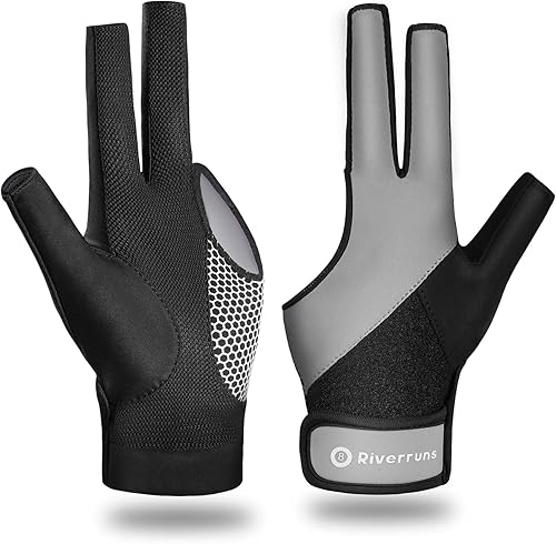 Miniatura 5 de Riverruns Guante de billar para mano izquierda, 3 dedos, guante deportivo de billar para hombres y mujeres Azul,Negro