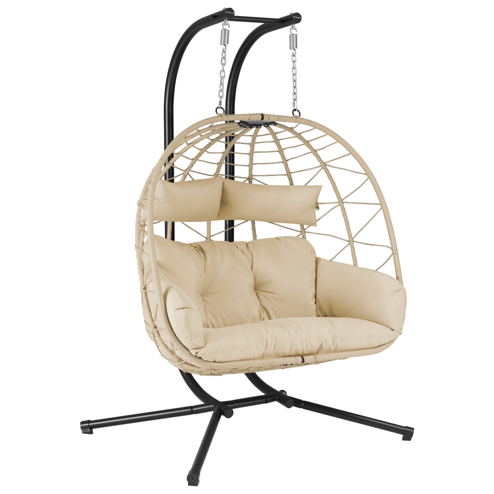 Silla Colgante con Soporte, Cojín y Almohadilla XXL | 2 Personas | Columpio Colgante Interior y Exterior | Estructura Metálica, Columpio de Jardín/Terraza, Silla Huevo, Cesta Colgante