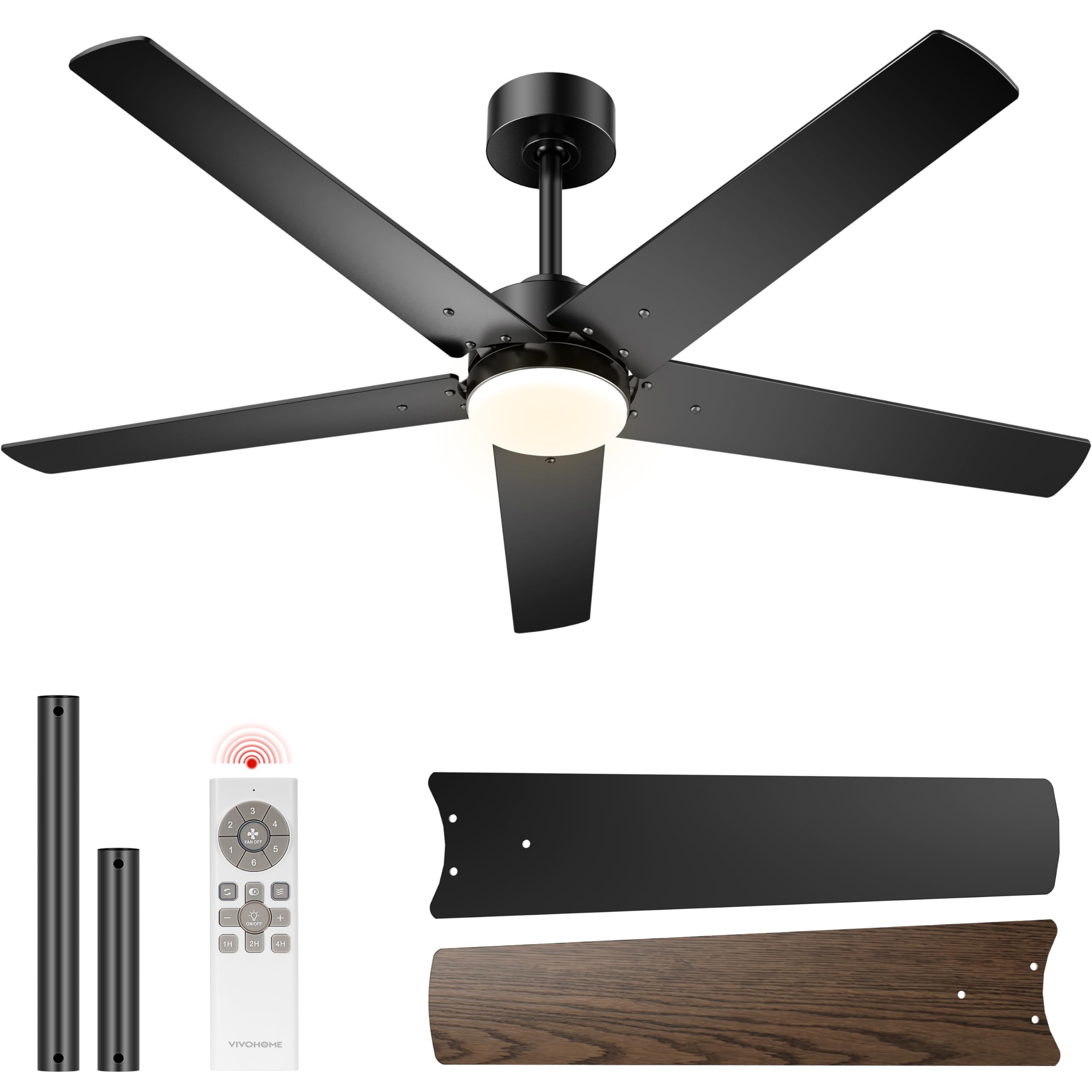 VIVOHOME Deckenventilator LED Beleuchtung 132cm 6+1 Geschwindigkeiten Timer Speicherfunktion Leise Dimmbar Fernbedienung für Küche Wohnzimmer