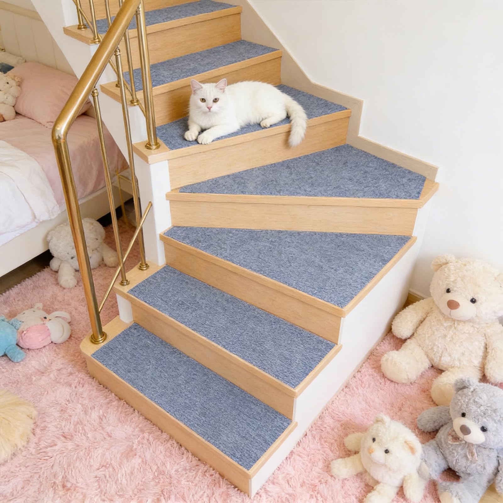Stufenmatten 30 x 94 cm Kuschlig Weichem Flor, Selbstklebend Und Antirutsch, Zuschneidbar, Wiederverwendbarer, 5 X Stufenmatten Selbstklebend, Treppen Rutschschutz für Kinder, Älteste, B