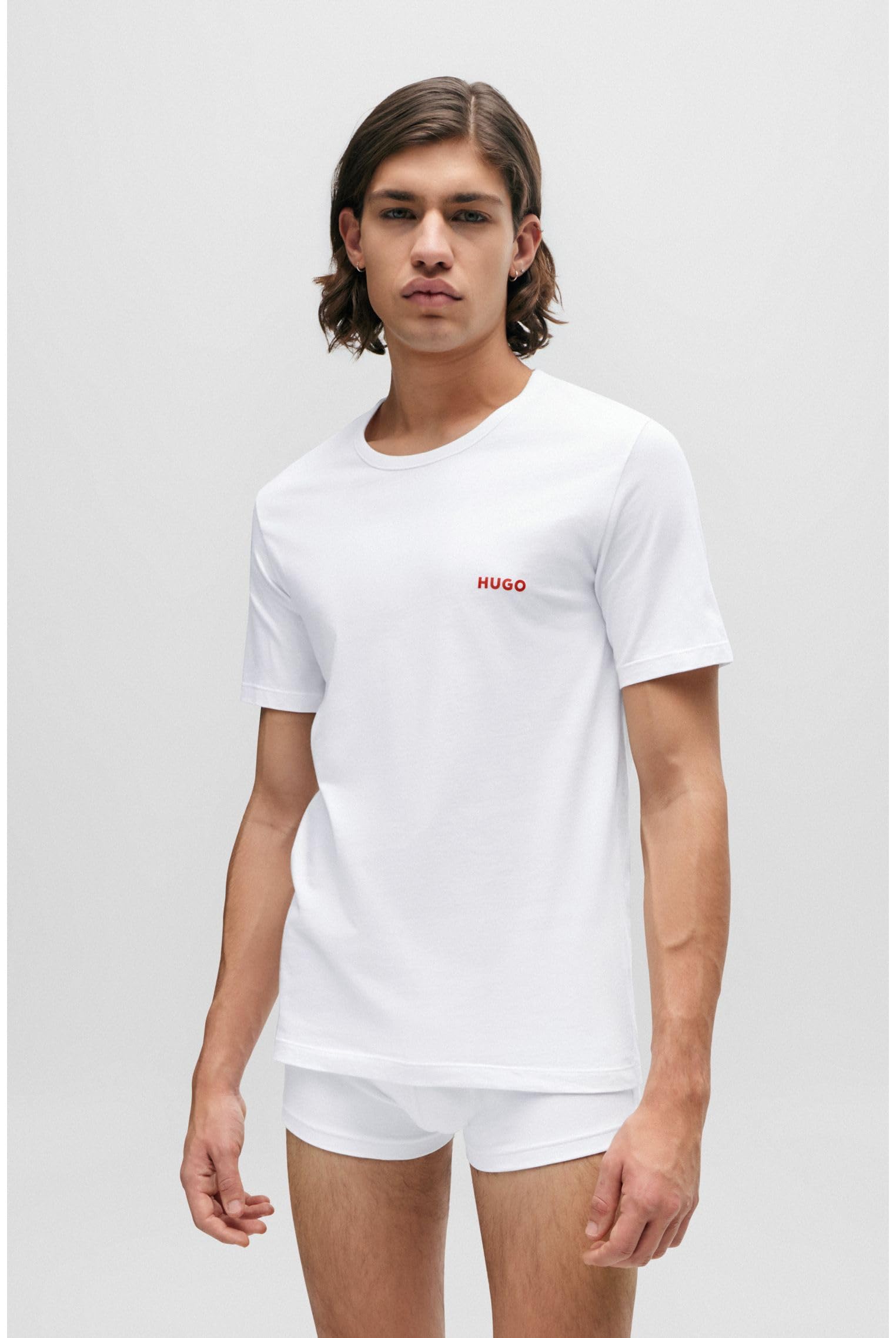 HUGO Męski T-shirt RN Triplet P, trójpak, z bawełny, z logotypem, White100, XS
