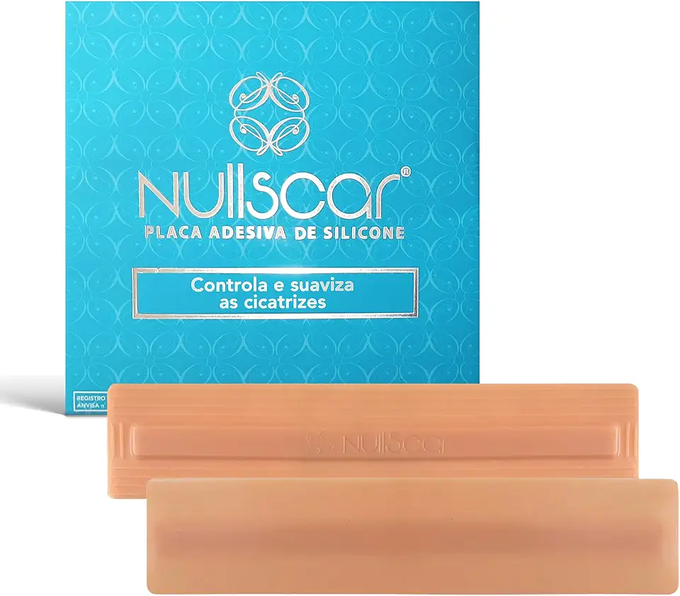 NullScar Reta M - Fita de Silicone Adesivo Pós-Cirúrgica para Cicatrizes Médias - Com Óleo de Rosa-Mosqueta e Vitamina E - Reutilizável - 5 x 22cm - Caixa com 2 Unidades
