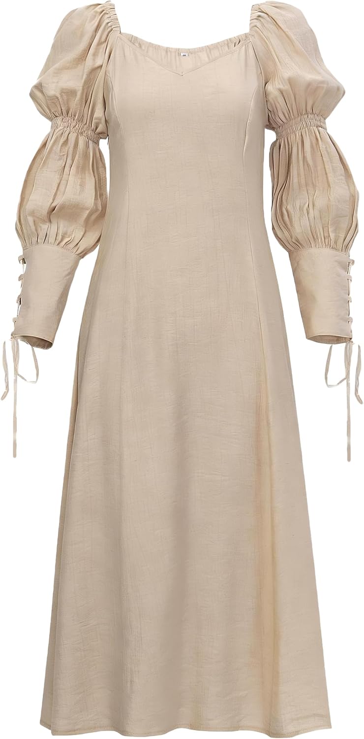 Medieval Regency Dress Renaissance Vintage Square Neck Puff Sleeve Maxi Underdress Ren Faire Costume for Women