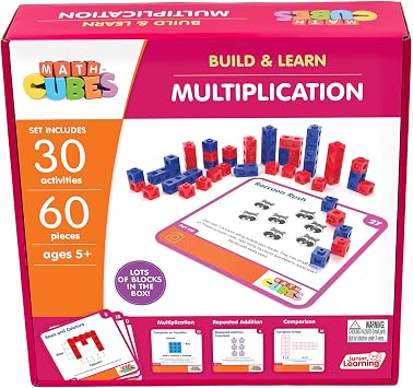 Junior Learning: Mathcubes - Multiplication - 30 Activity Set, Build & Learn, Blocks & Boards Hands On Math, Developmental & Education, Kids Ages 4+