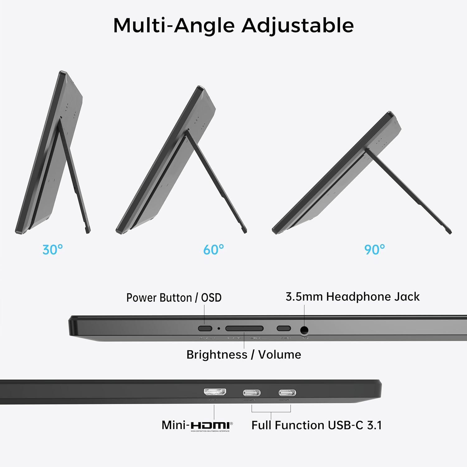 14 Inch Portable Monitor, FHD 1920x1200 IPS16:10 Display with Built-in Kickstand, USB-C/HDMI Plug and Play, Compatible with Laptop, PC, Mac, Mobile, PS5, PS4, Xbox, Switch