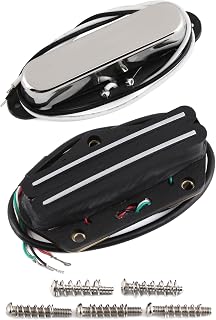FLEOR Alnico 5 Tele Pickups Set Chrome Neck Pickup and 9-10K Black Hot Dual Rail Bridge Humbucker Pickup Set