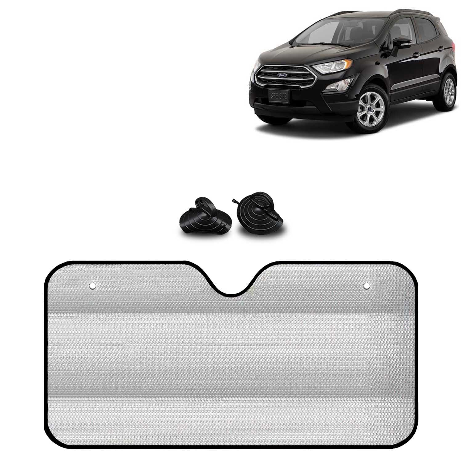 KINGSWAY® Car Window Foil Curtain Sticky Sun Shade Compatible with Ford Ecosport, (Year 2017-2021), Universal Fit Sunshades for Front Window, Rear Window, Silver Color, 1 Piece