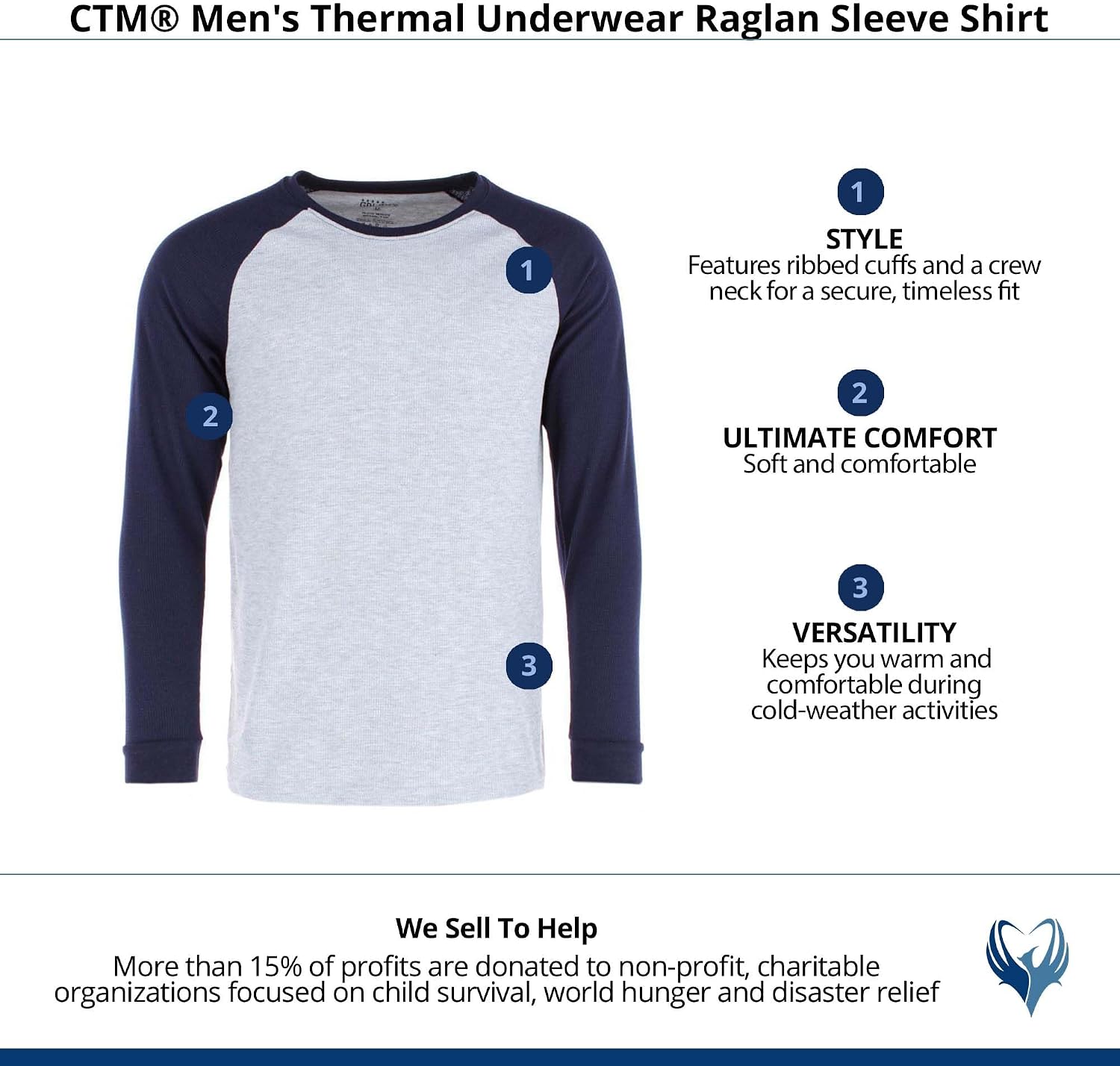 CTM Men's Thermal Underwear Raglan Sleeve Shirt